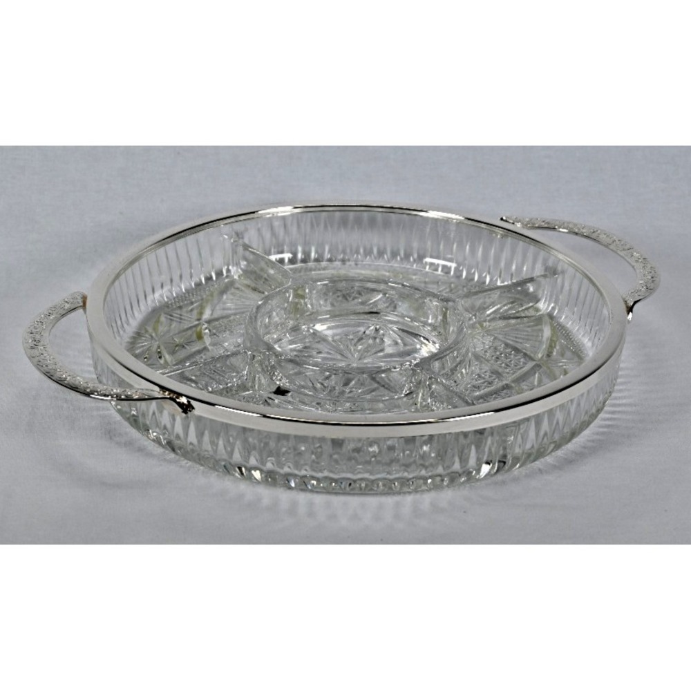 Vintage Mayell Queen Anne Crystal Divided Serving Dish Tray Silver Plated